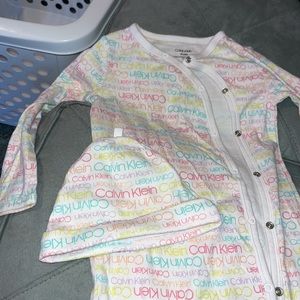 18-24 month Calvin Klein button down footie pjs with matching hat